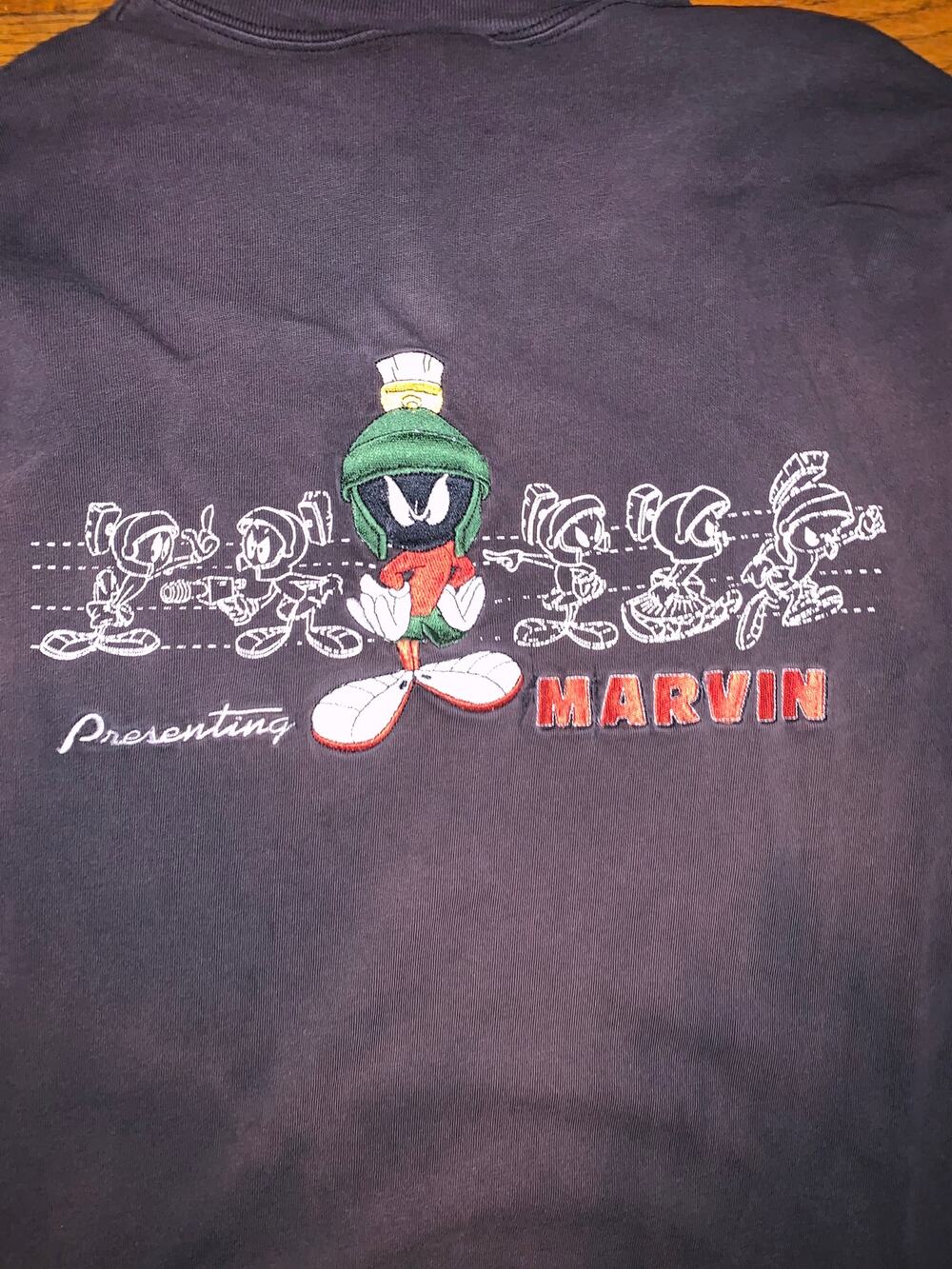 Vintage Marvin The Martian Long Sleeve Shirt XL Warner Bros Embroidered Faded